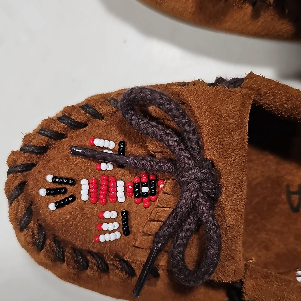 Minnetonka Brown Kids Suede Moccasin Slippers